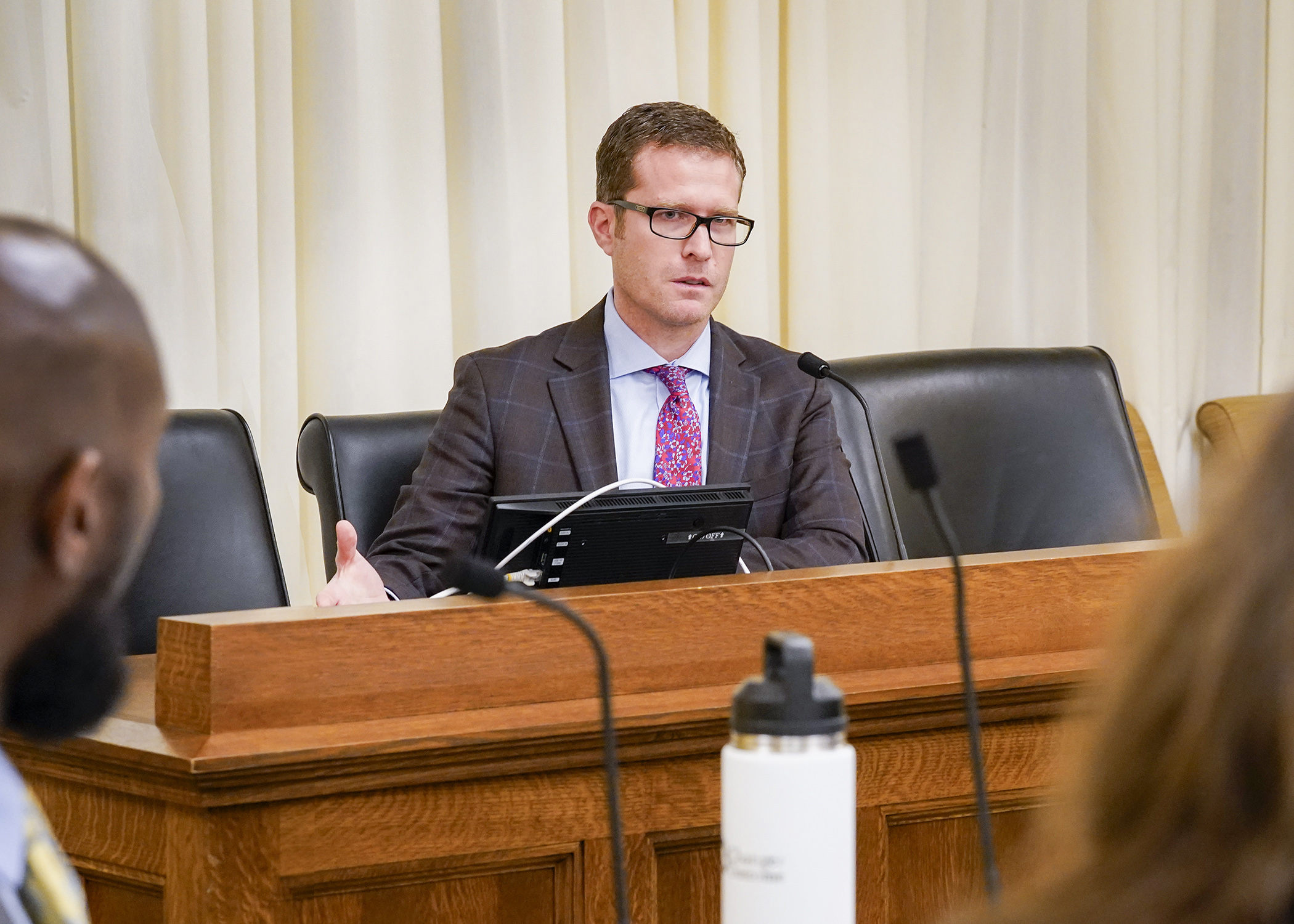Rep. Tom Dippel presents HF 3785 to the House Ways and Means Committee April 20. The bill would regulate motorized bicycles. (Photo by Andrew VonBank)